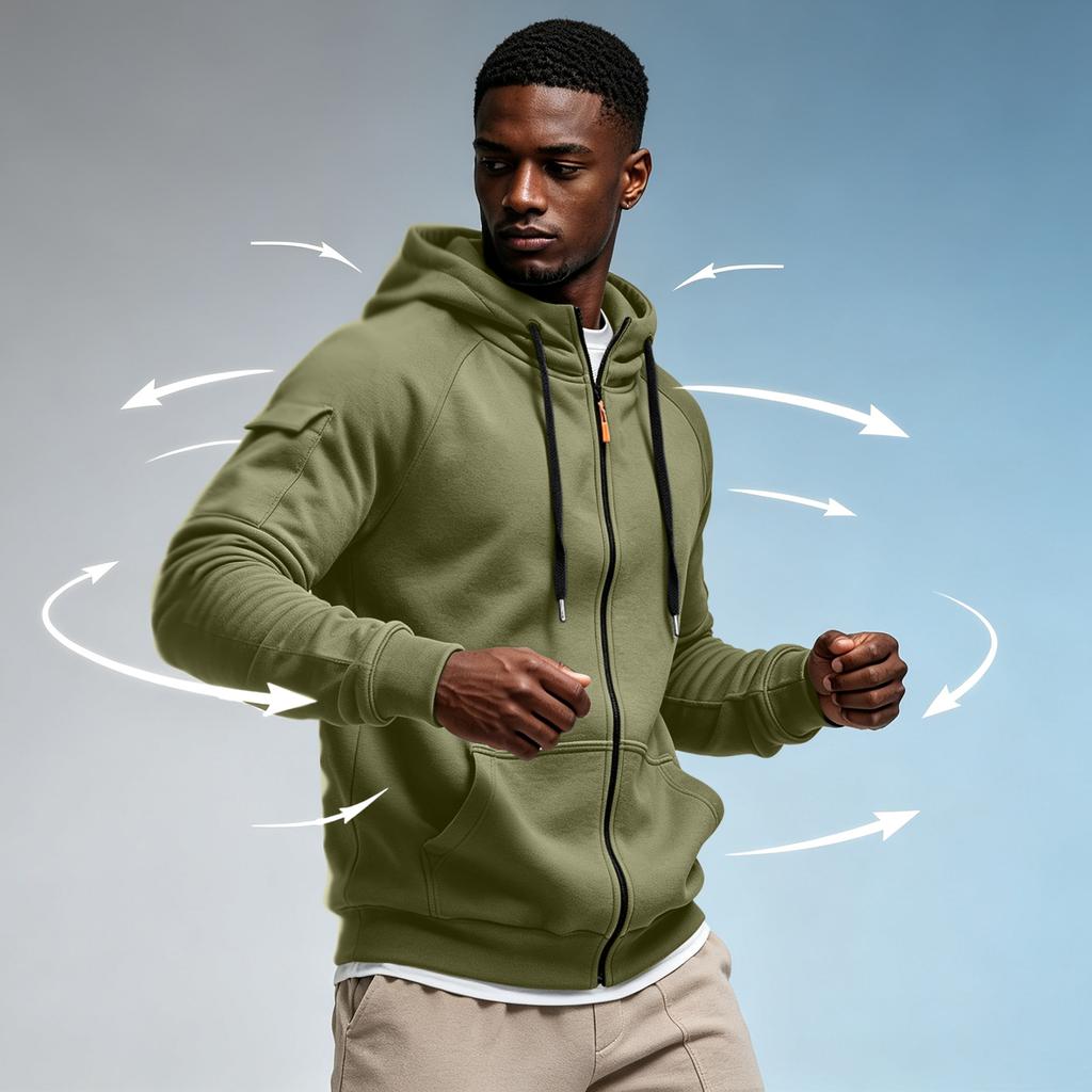 Men's Zip-Up Hoodie Sweatshirt with Multiple Pockets for Running Fitness Casual Wear