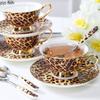 Retro keramický hrnek na kávu a podšálek se zvířecím potiskem Leopard Odpolední čajové šálky Snídaňový šálek Šálky na vodu Hrnky na mléko Šálky na mléčný čaj Šálek na čaj