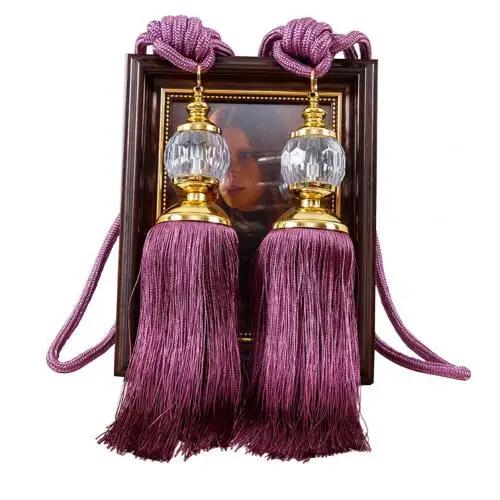 1Pair Retro Style Euro Faux Crystal Tassels Fringe Curtain Tieback Bandage Rope Window Drapes Decoration