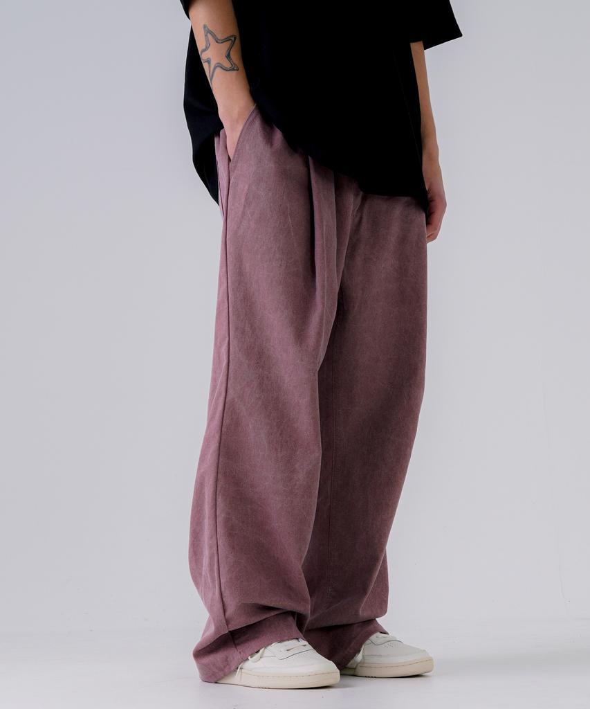 EZKATON Painted Washed Elastic Waist Pants Pink Mmlp6775
