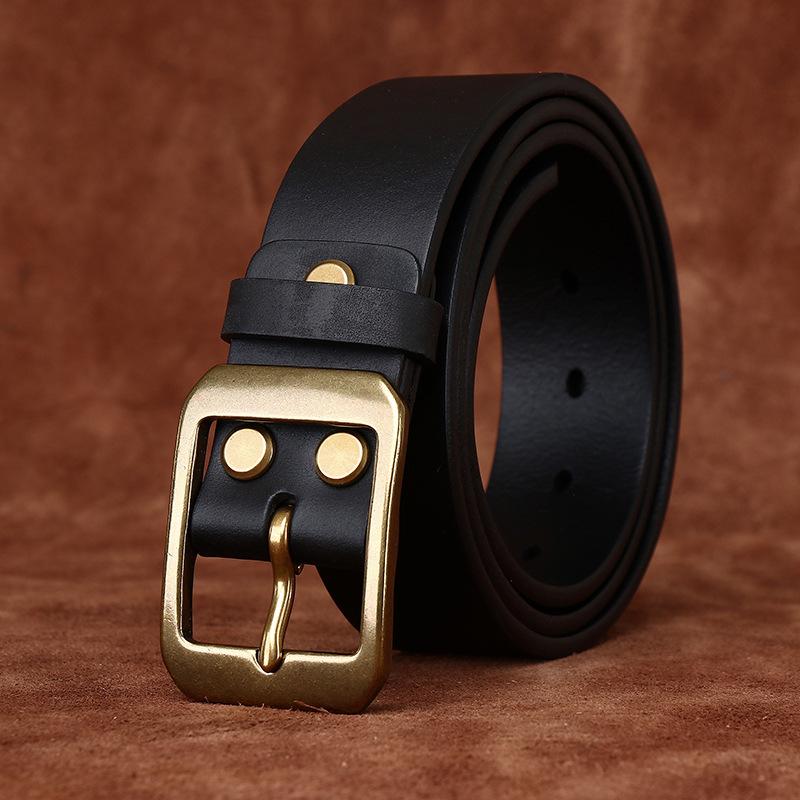 Washed Thickened Retro Matte First Layer Cowhide Belt Men'S Leather Simple Versatile Casual Jeans Copper Buckle Belt