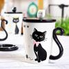 New Cat Tail Handle Mugs Cup Ceramic Coffee Tea Milk Drinkware with Spoon Cover Three in One Lovely Mug Gift