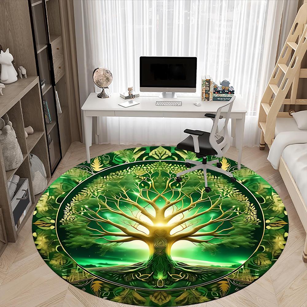 1pc Tree of Life Mandala Chair Carpet for Office Non-Slip, Machine Washable Rug for Office - Holiday DecorMachine Made yy251029026