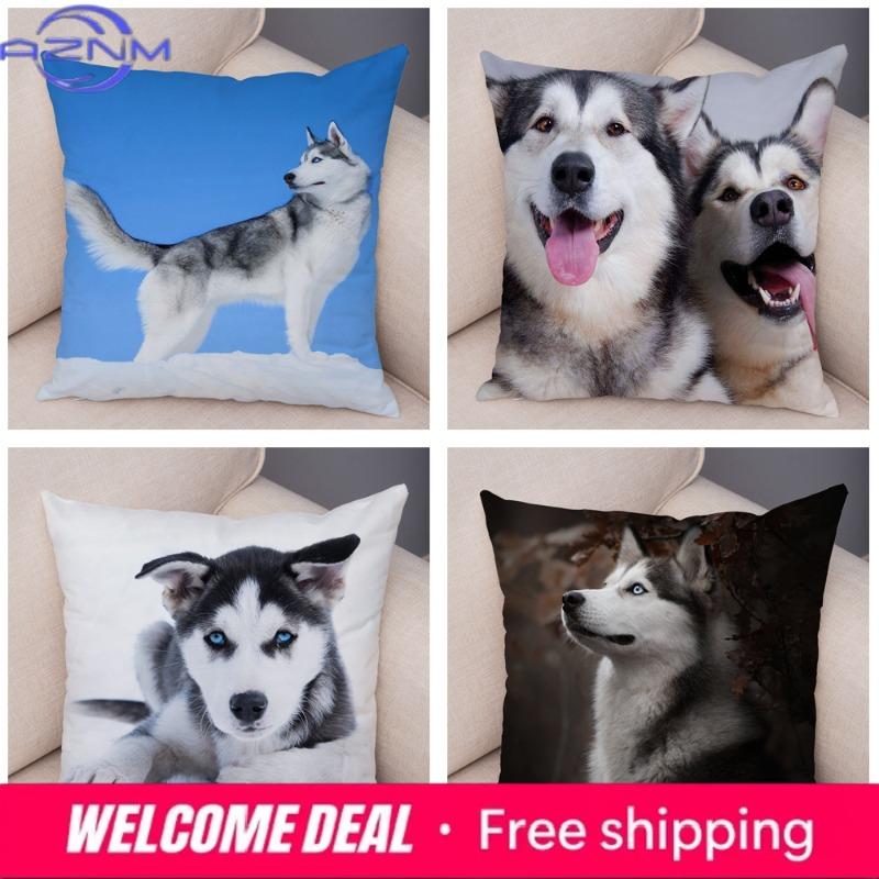Decor Cute Siberian Husky Pillowcase Pet Dog Printed Super Soft Short Plush Pillow Case cm Animal Cushion Cover for Sofa