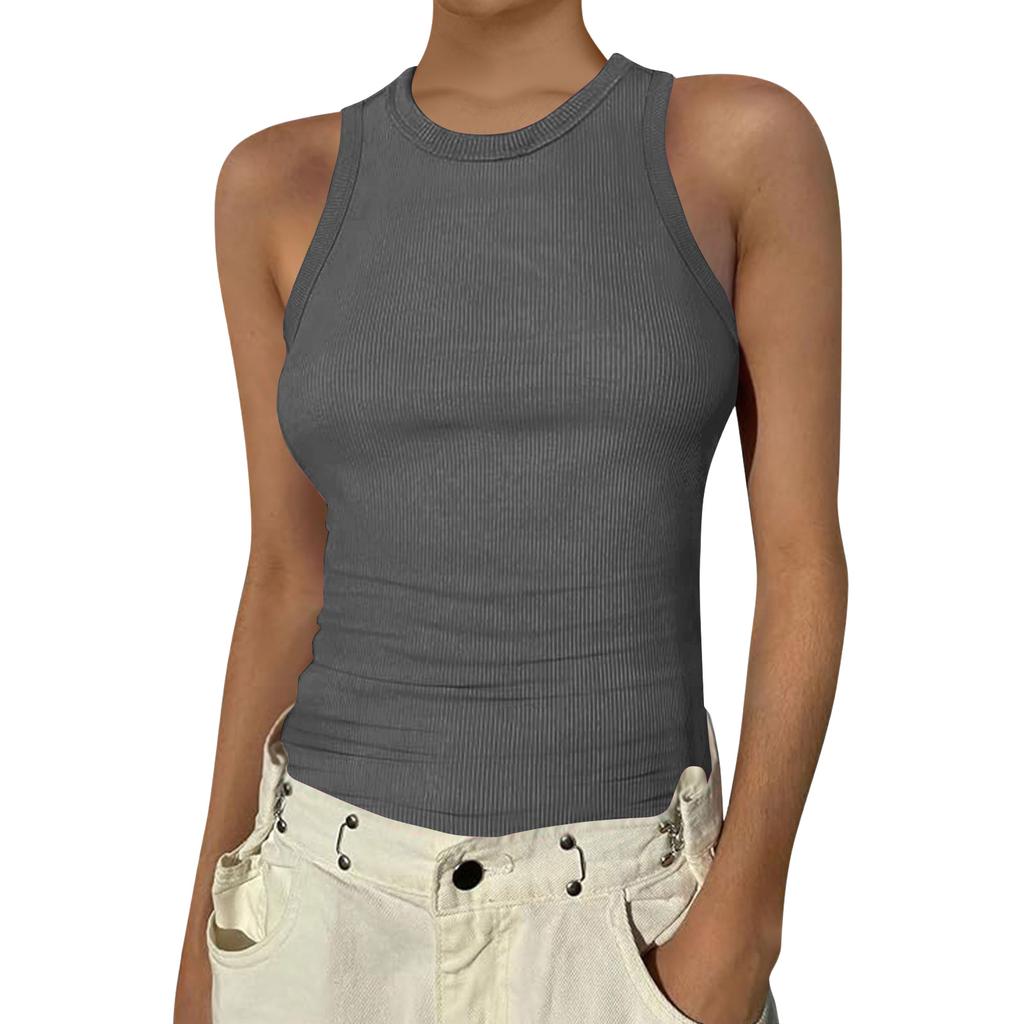 Damen Sommer Mode Lässig Farbe Rundhals Ärmellos Oberteil Enges Tanktop