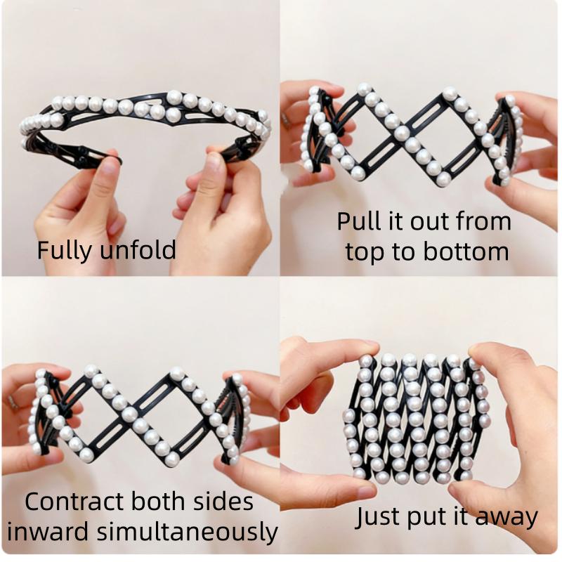 Foldable Pearl Hair Band for Women – Non-Slip, High Crown Design for Washing Face, Travel-Friendly & Keeps Bangs Off Forehead