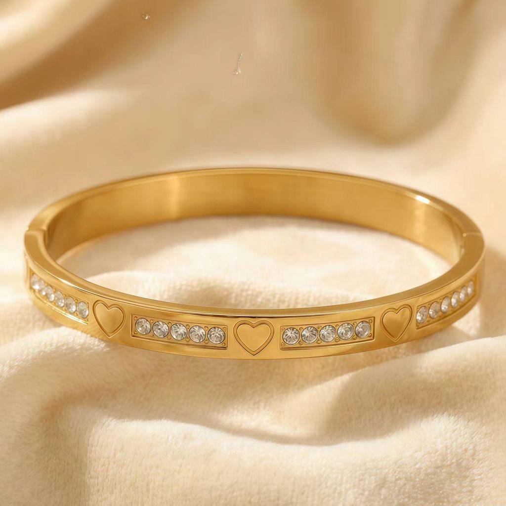 Simple Fashion Roman Numeral Titanium Steel Bracelet with Diamond Inlay for Women