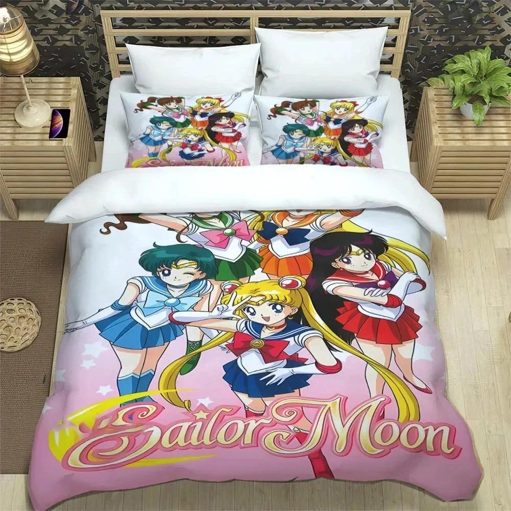 Anime S-Sailor Moon Bedding Set,Duvet Cover Comforter Bed Set Quilt Cover Pillowcase,King Queen Twin Size Boys Girls Adults
