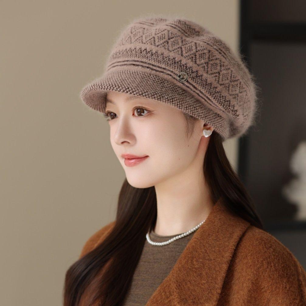 

Женская шляпа Зимняя теплая шляпа-ведро Флисовая утолщенная шерстяная шляпа Для пожилых Вязаная шапка One Size