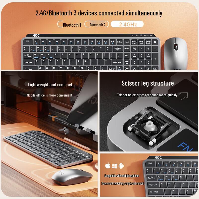 AOC KM600 Dual-Mode Wireless Bluetooth Keyboard and Mouse Combo