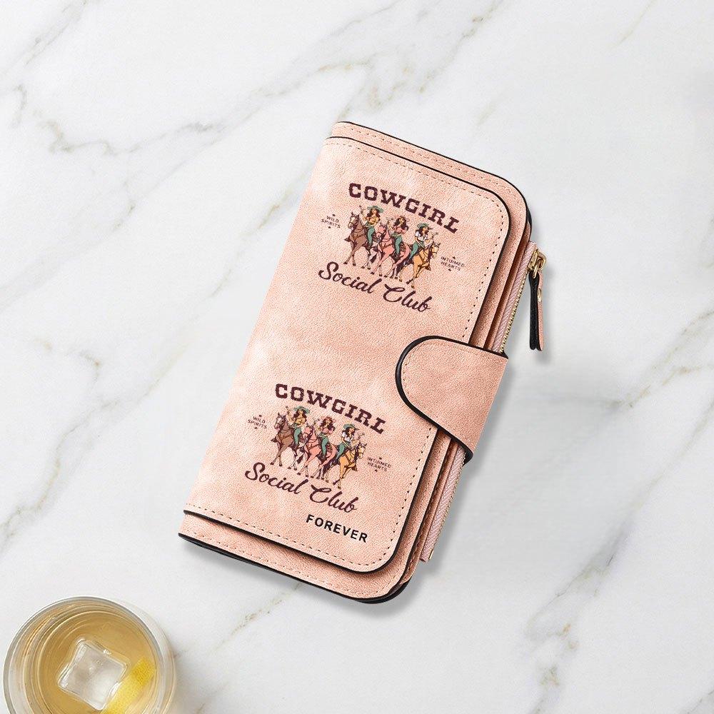 Unisex Cowboy Social Club Horseback Riding Party Printed Long Wallet Multifunctional Portable Snap Coin Purse Perfect Birthday Gift Daily Use