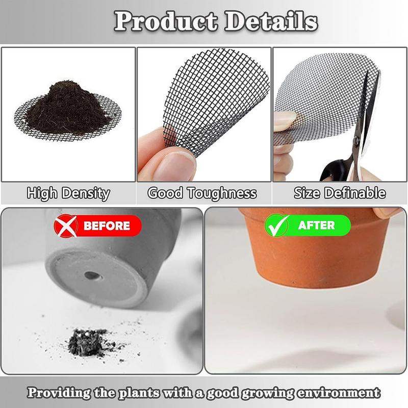 50pcs Pot Hole Mesh Pad Grid Round Drainage Hole Screen For Pot Bottom Prevent Soil Loss Bonsai Flower Plant Gardening Tools