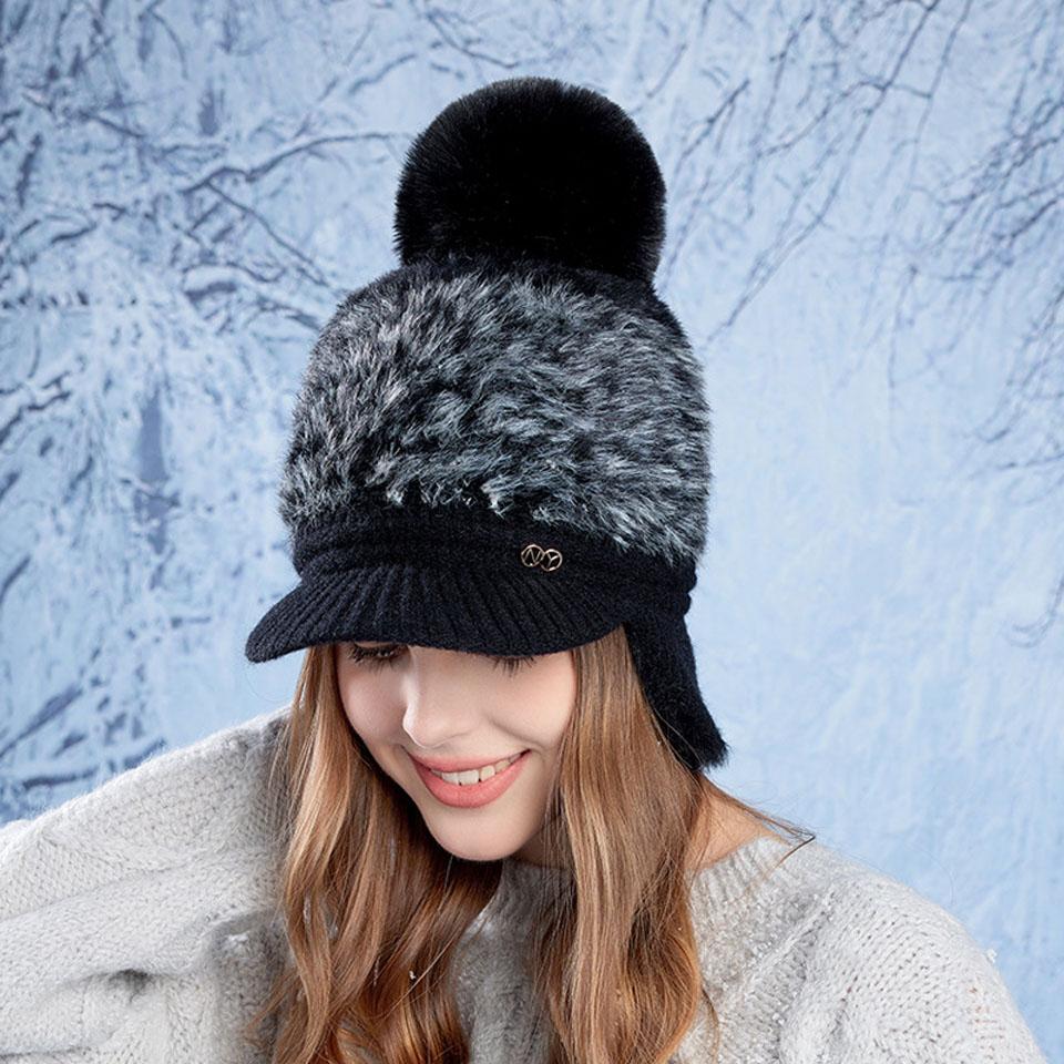 

Loogdeel Winter Women S Ear Neck Protection Thickened Fleece Lined Cap Outdoor Coldproof Warm Windproof Plush Knitted Hat