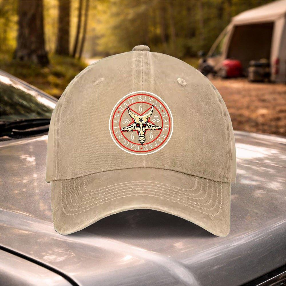 Satanic Pentagram Vintage Washed Baseball Cap Adjustable Hat for Festivals Weddings Cycling Camping Golf Travel