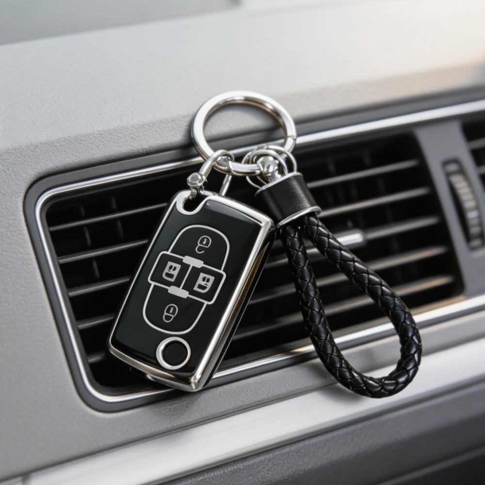 

Key Fob Cover with Car Keychain for Peugeot 807 1007 Citroen C8 Fiat Ulysse, only fit for the car key shown in the image. чёрный