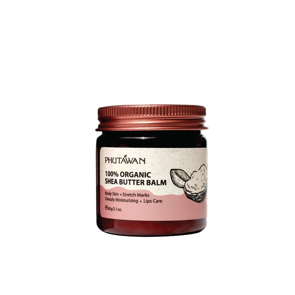 Phutawan 100 % Bio-Sheabutter-Balsam, Körperhaut, Dehnungsstreifen, tiefenwirksam feuchtigkeitsspendend, Lippenpflege