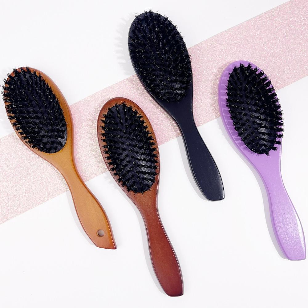 New Arrival Hair Brush Wood Handle Boar Bristle Beard Comb Styling Detangling Straighten Brown Lotus Boar Bristles Massage Comb