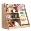 4-Tier Kids Wooden Bookshelf, Six-Layer Sling Bookcase, Baby Storage Book Rack, Book Toy Organizer Cabinet, for Kids Room, Playroom, Kindergarten,