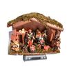 Permanent Religious Birth Manger Display With Oaken Stable And Rosin Figures