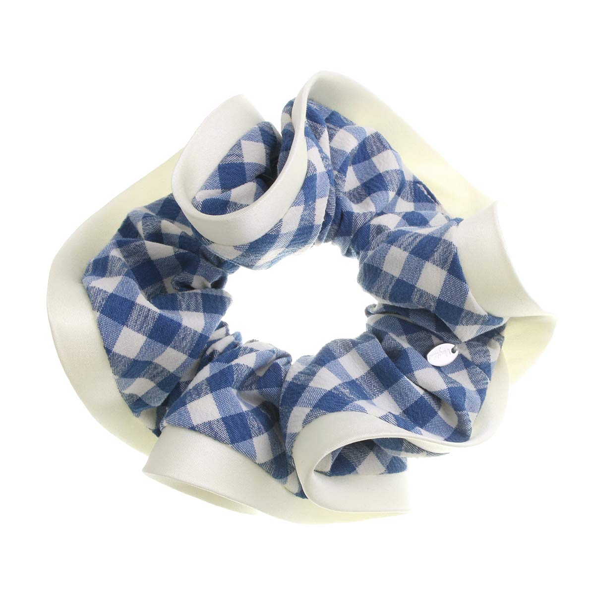 

VINGTAINE Gingham Plaid Volume Scrunchie Satin Piping Marine Look Hair Accessory Trend [Vantaine] HS-126-BIG-BL