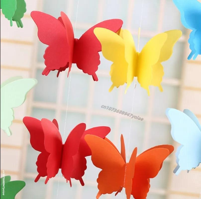 2M Colorful 3D Butterfly Banner For Wedding Birthday Party Romantic DIY Hanging Paper Garland For Living Room Decor Supplies