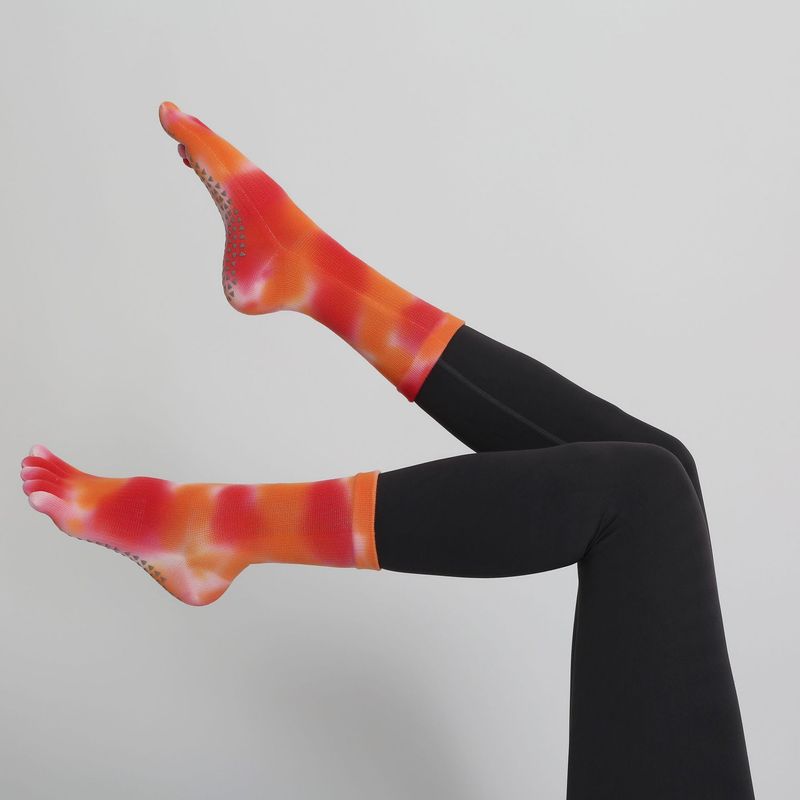 

Foreign Trade Tie-dye Yoga Calf Socks Five-Toe Finger Toe Color Gradient Non-Slip Sports Pilates Socks Floor Socks Orange Red