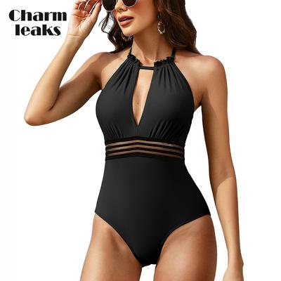 Women Tummy Control One Piece Swimsuits Ruched Bathing Suits Strappy Monokini Halter Swimming Suit
