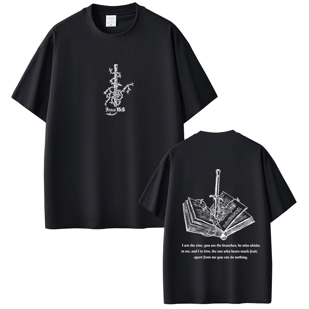 Christian Jesus I Am The Vine You Are The Branches Bible Verse T-shirt Unisex Women Hip Hop Gothic T Shirts Male Casual Cotton Tees