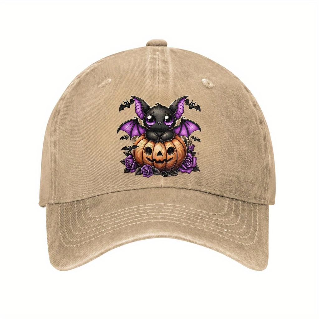 Cute Bat Pumpkin Rose Graphic Baseball Cap Cotton Adjustable Curved Brim Casual Dad Hat