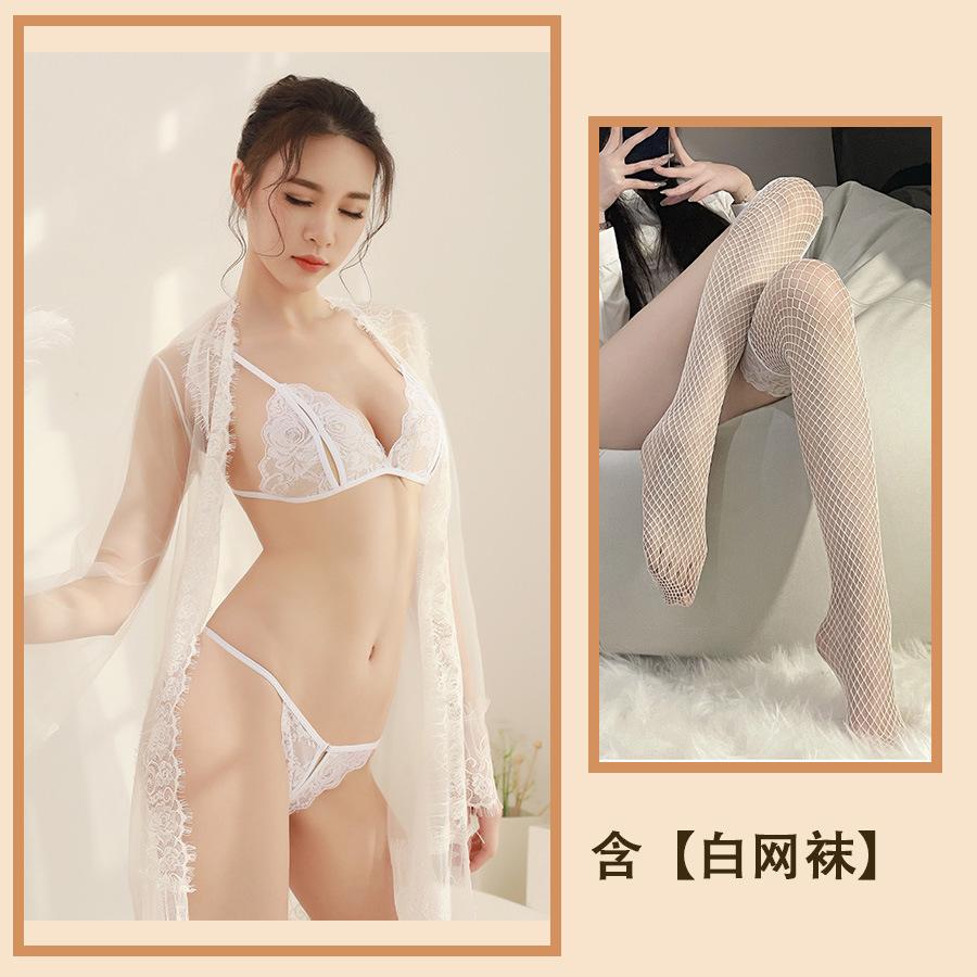 New Adult Erotic Underwear Sexy Lace Skirt Perspective Pajamas Open File Fresh Jacket Three-point Underwear Women