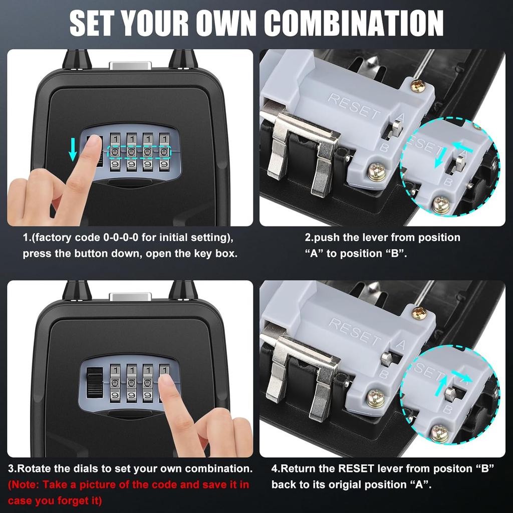 Key Lock Box Outdoor with Code, Large Key Lockbox for Keys Outside Portable Lock box for Keys, 4 Digit Combination Key Safe Storage, Waterproof