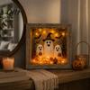 Personalized Halloween Display Shadow Box Frame DIY Lighted Craft Kit, Wooden Night Light with Seasonal Interior Decor Sea Glass Stones, Gothic