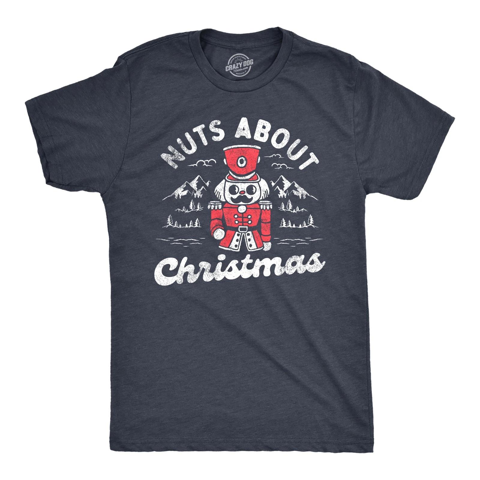 Mens Nuts About Christmas T Shirt Funny Xmas Lovers Nutcracker Joke Tee for Guys XXL