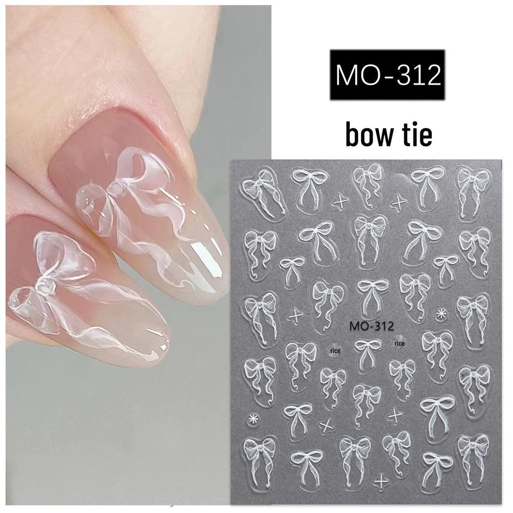 3D Pink & White Bowknot Nail Stickers - Cute Girly Ribbon Decorations