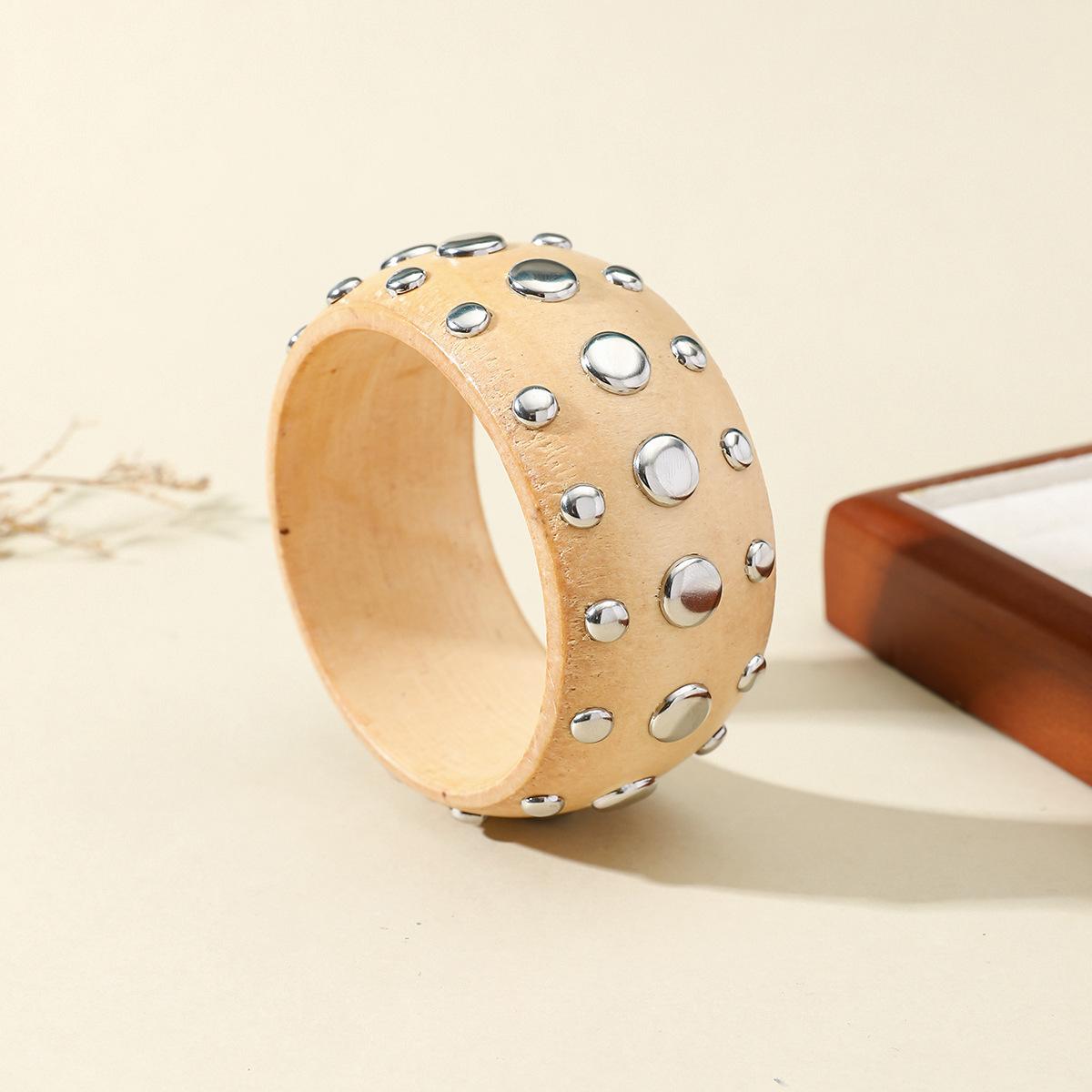 

DIEZI Exaggeration 8 Colors Fashion Round Geometric Wood Wide Bangles Bracelets For Women Men Vintage Punk Rivet Jewelry New