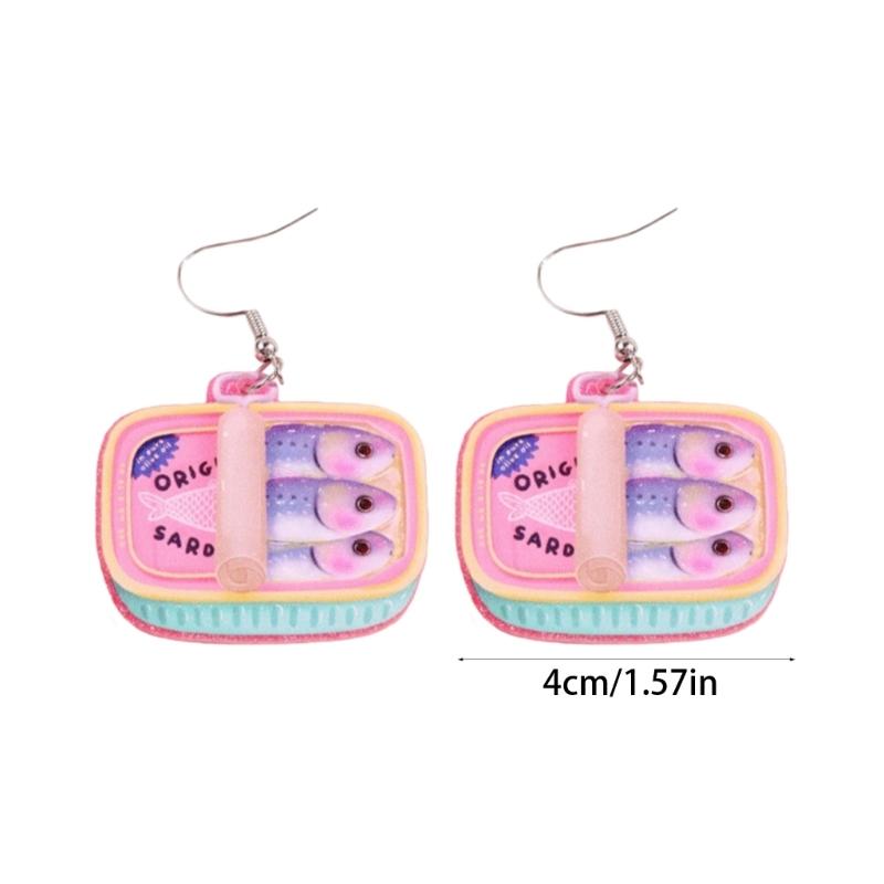 Playful Sardine Tin Inspired Earrings Lightweight Alloy Designs Accessories Colorful Fashion Jewelry For Casual Outfits