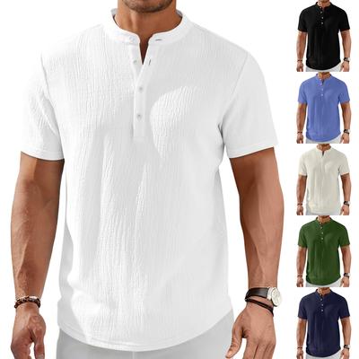 Men's  Shirt Short Sleeved Collarless Button Down T-shirt Fashionable Casual Basic T-shirt Top