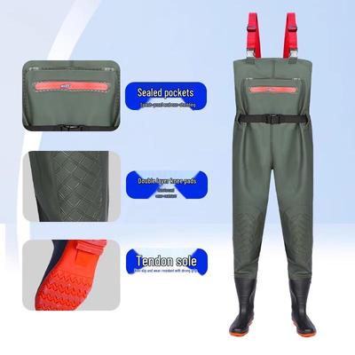 GUAIKEAI Men's One-Piece Rain Waders with Boots