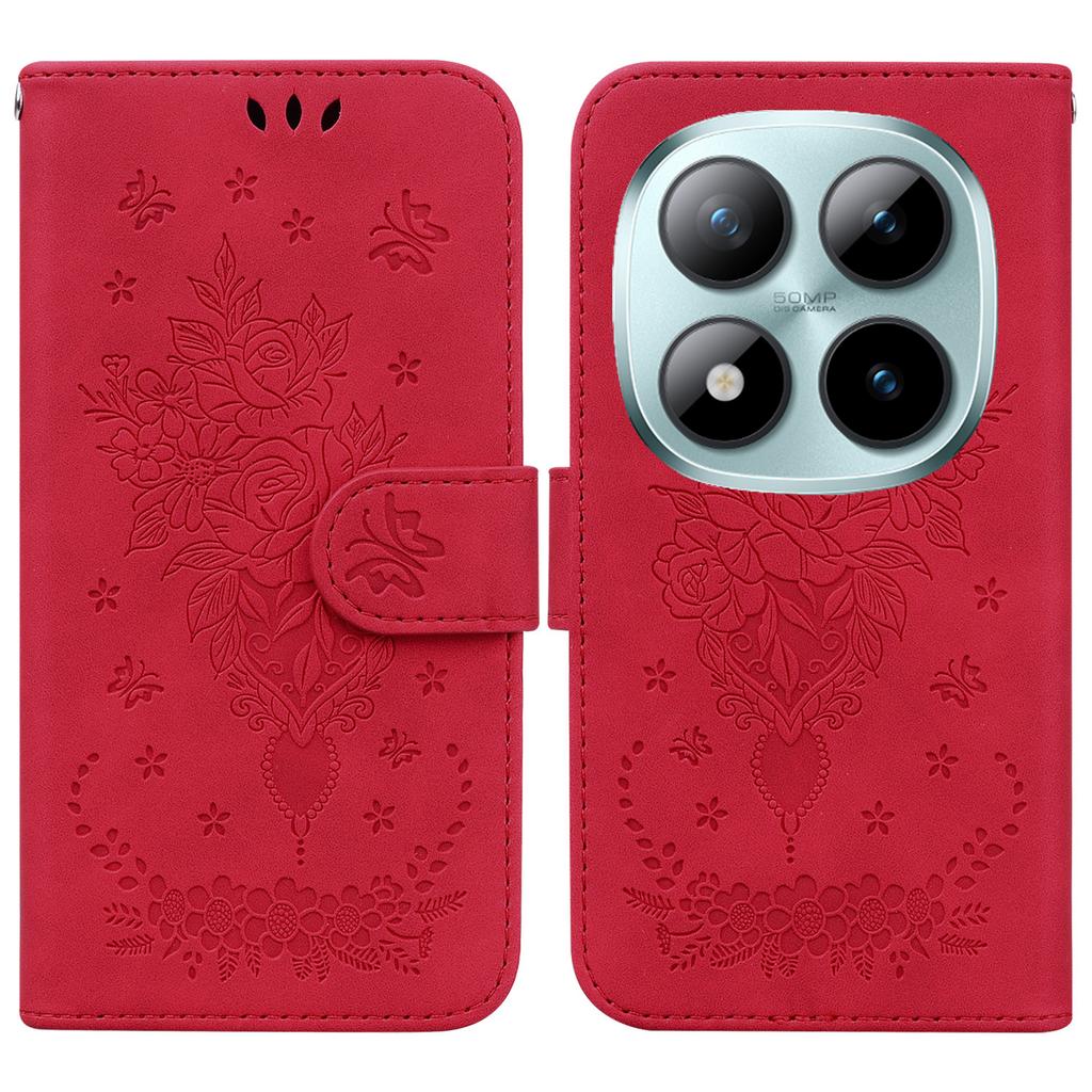 For Xiaomi Redmi Note 15 Pro 5G (Global) Case Butterfly Flower Imprint PU Leather Wallet Phone Cover with Strap