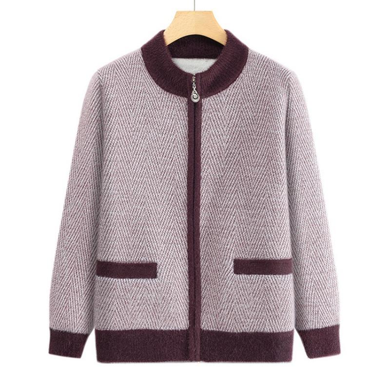 Grandma Sweater Cardigan Mom Knitted Sweater Old Lady Clothes Women's Medium Elderly Loose Casual Crew Neck Jacket