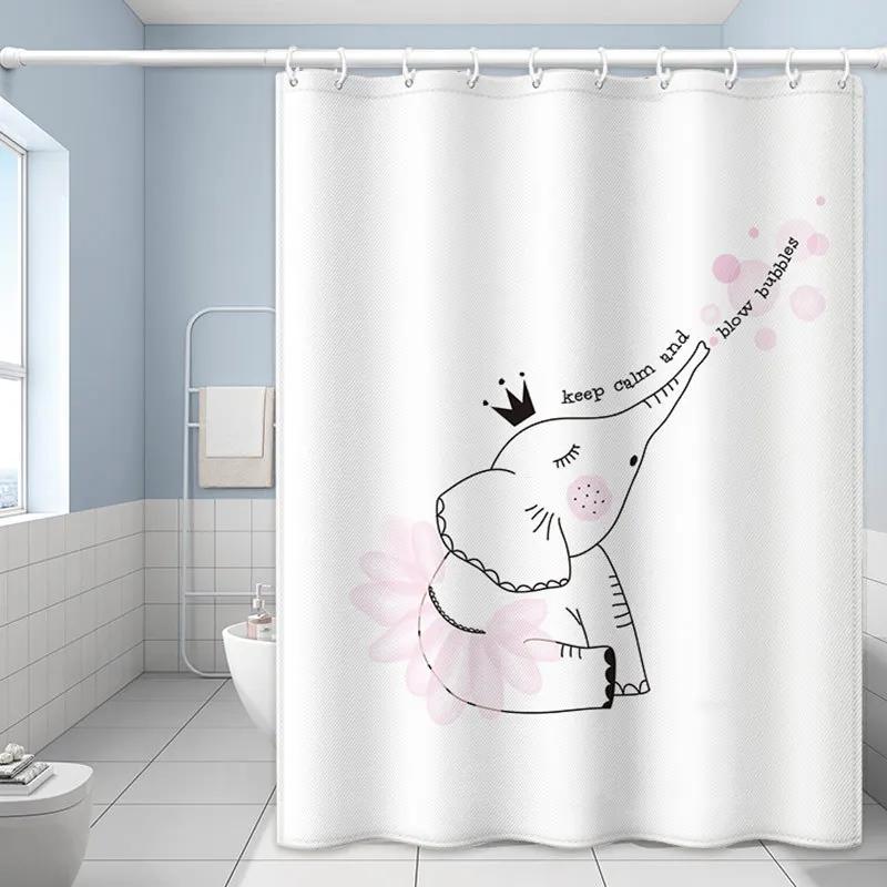 Cartoon Cute Cat Shower Curtain White Fabric Waterproof Polyester Bathroom Accessories Home Decor Bath Curtains Include Hooks