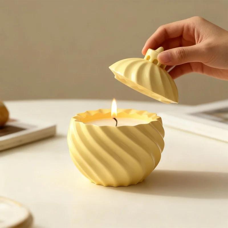 Stripe Candle Jar Silicone Mold DIY Relief Storage Box With Lid Cement Gypsum Resin Molds Handmade Festival Desktop Ornaments