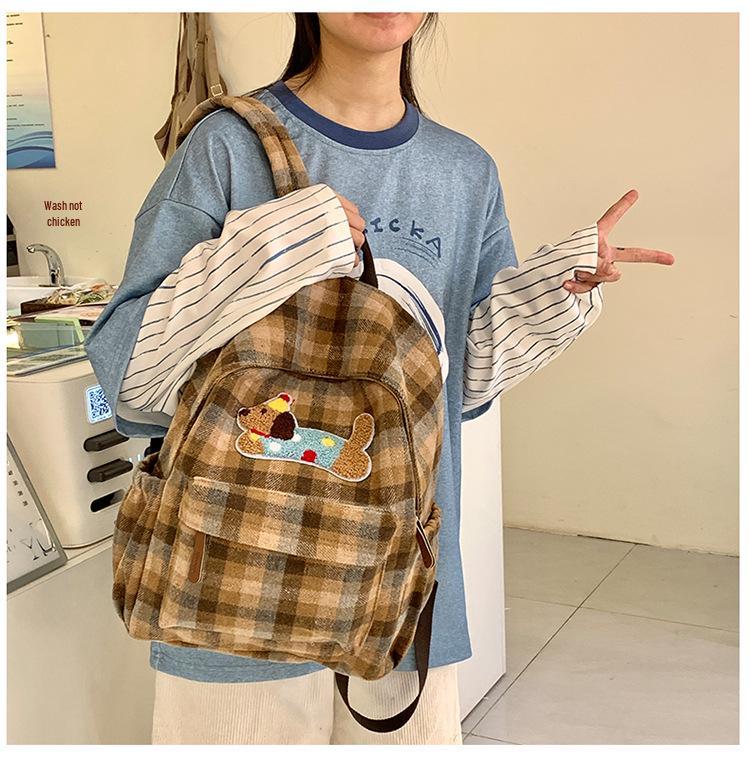 Autumn/Winter 2025 Dachshund Plaid Backpack for Middle & High School & College Students