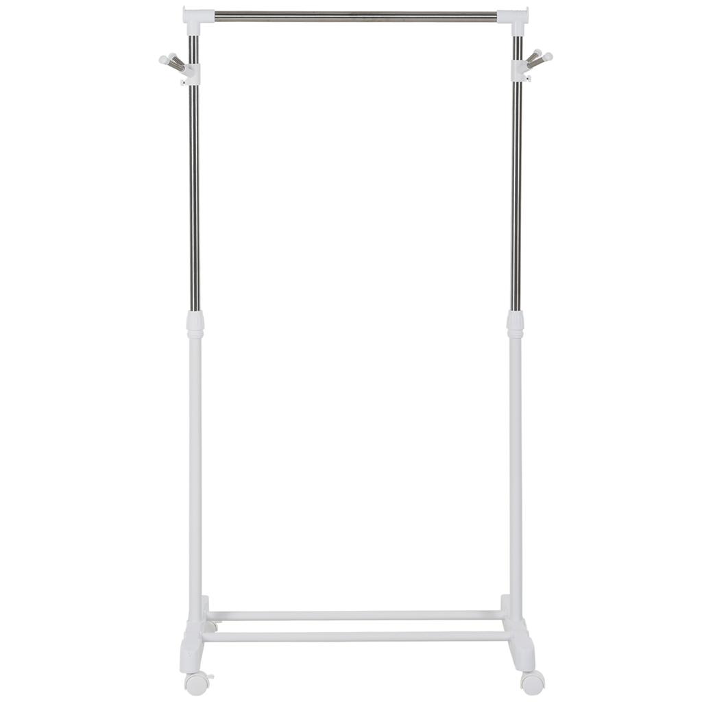 Rolling Coat Rack, Height-Adjustable, with Lower Shelf, 4 Casters, White