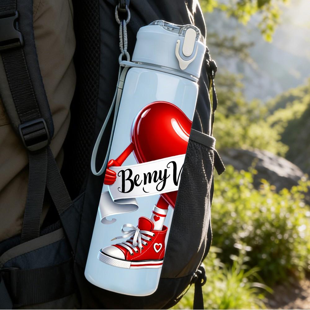 1PC Happy Valentine Heart Sneaker Art 750ml Color Plastic Sports Water Bottle Leakproof Flip Straw Lid Suitable for Sports Office Home Use