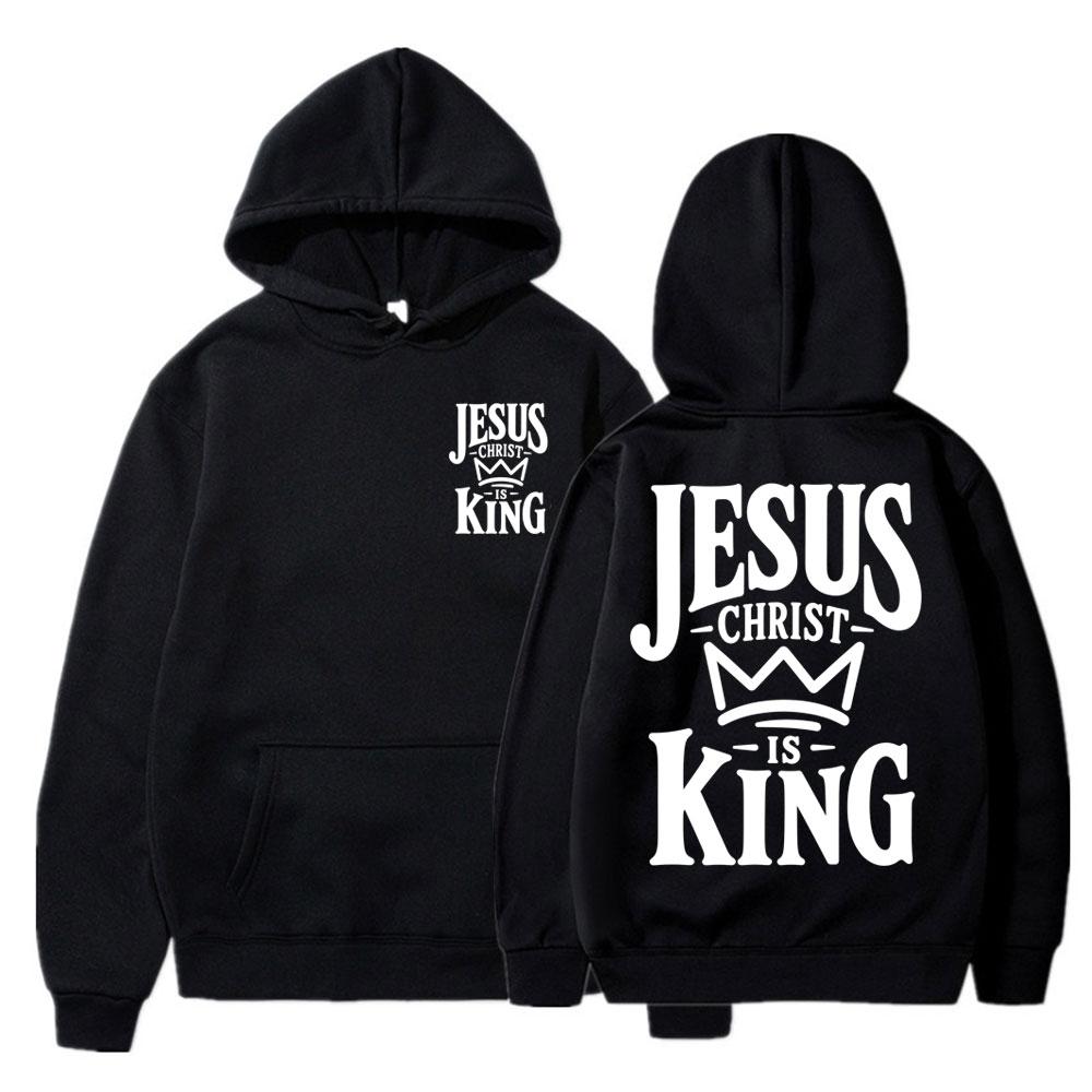Jesus Christ Is King Graphic Hoodies Unisex Christian Faith Unisex Popular Long Sleeve Oversized Fleece Casual Tracksuit