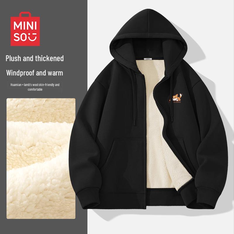 MINISO Men's Winter Sherpa-Lined Hooded Sweatshirt