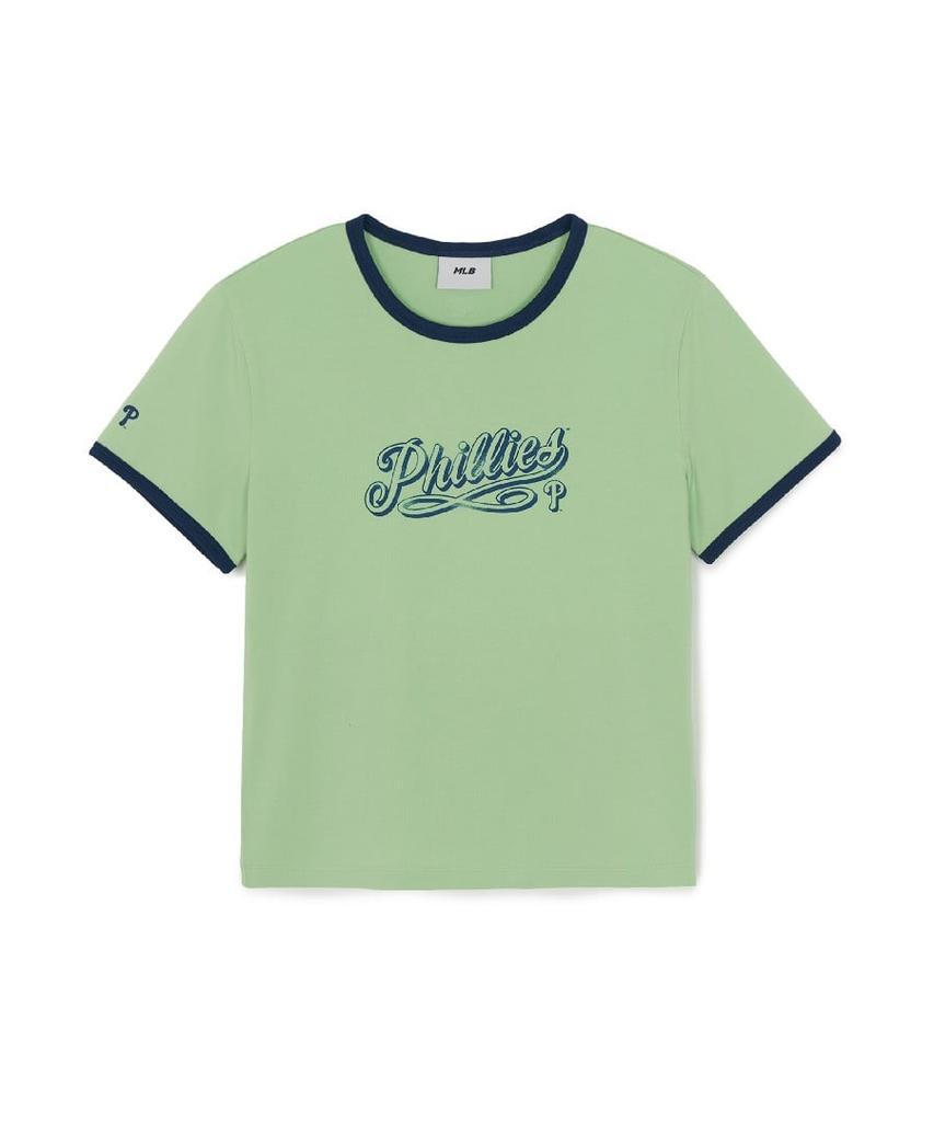 Emelbi Women'S Lettering Slim Semi-Crop Ringer T-Shirt Phi (Ptn.Green)