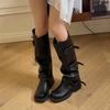 Verze z hovězí kůže~ dámské nové podzimní a zimní boty na platformě se zvýšenou vnitřní výškou, boty s trubkovou holení střední délky, dlouhé jezdecké boty