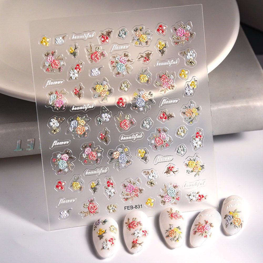 

Заколки для волос с объемными английскими буквами и милыми цветочными наклейками для ногтей в пасторальном стиле, идеально подходят для самостоятельного нейл-арта и причесок. FEB-831